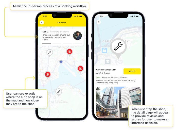 Map view showing nearby auto shops without requiring GPS permissions