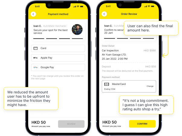 Deposit-only checkout to reduce payment friction and build user trust