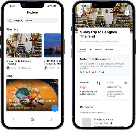 Explore and blog screens