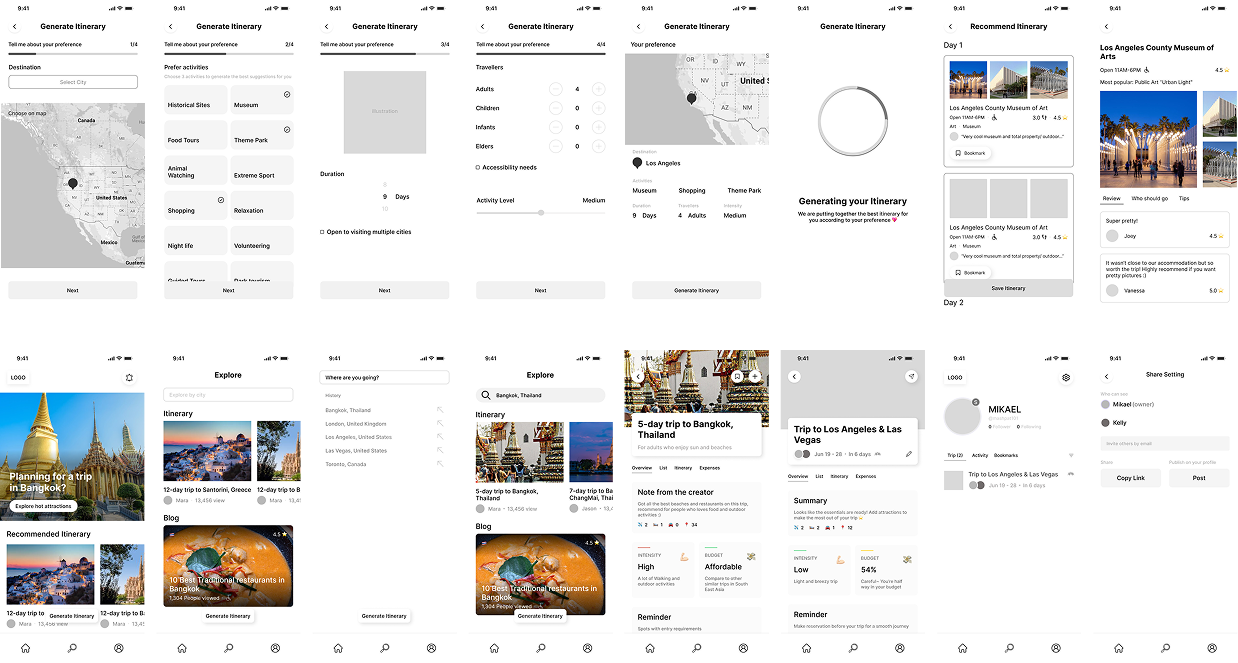 Low-fidelity prototype wireframes